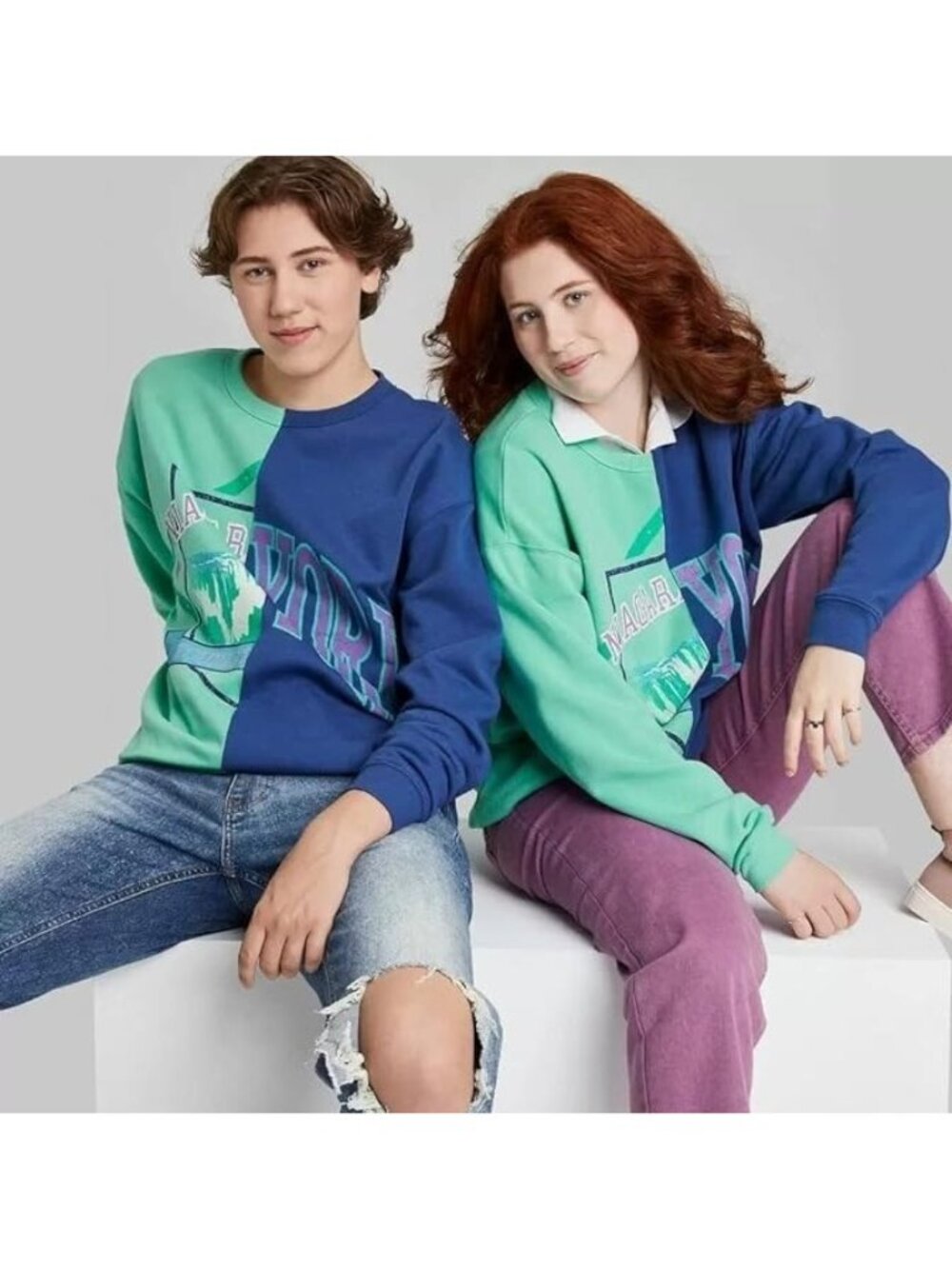 Wild Fable Niagara Falls Themed Blue & Teal Fleece Sweatshirt -- Adult Medium - Picture 4 of 7
